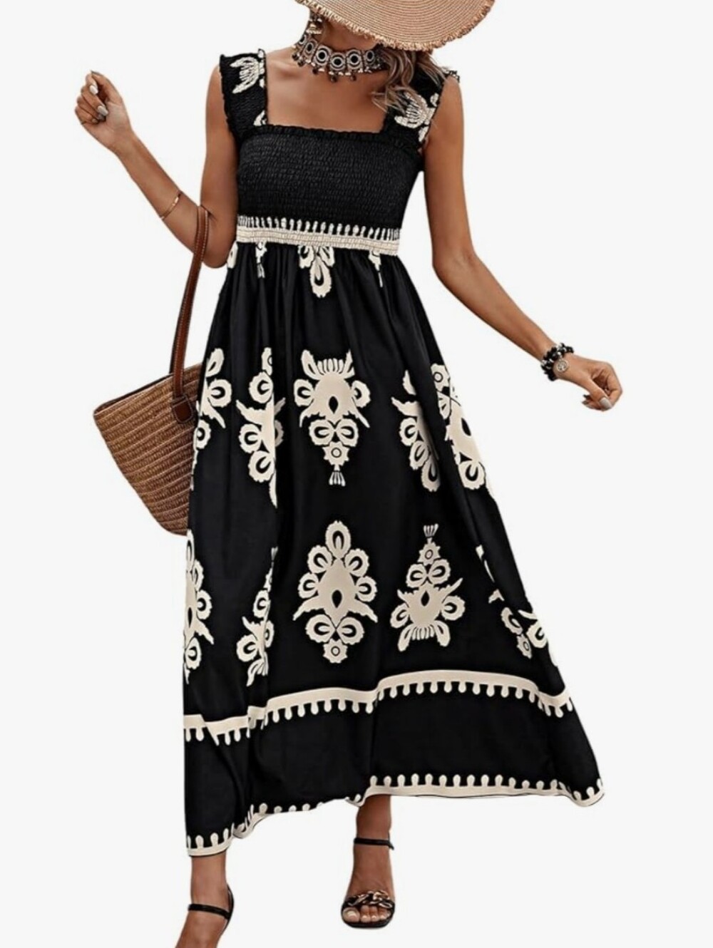 MakeMeChic Printed Smocked Maxi Dress